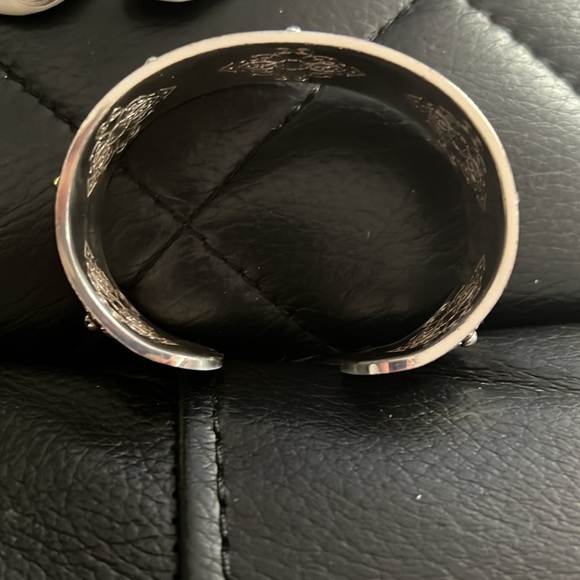 Brighton Joplin Black Leather Crystal Silver Cuff Bracelet - Picture 3 of 4